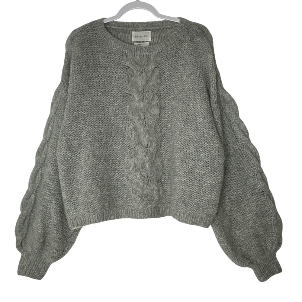 Eleven Six Vaida Sweater Women's M/L Pale Grey Hand Knit Baby Alpaca Wool $398 - Picture 3 of 14